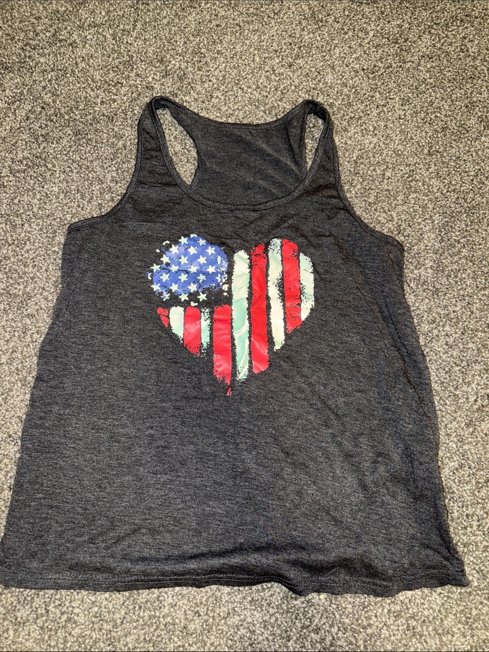 Women’s Charcoal Racerback Tank with American Flag Heart